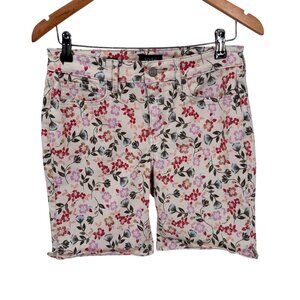 NYDJ Ella Shorts Womens 6 Cream Cotton Lyocell Floral Print Lift Tuck Technology